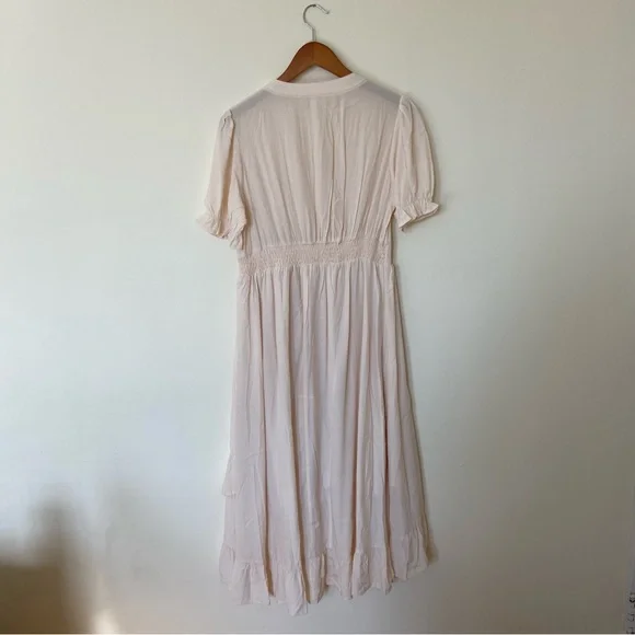 NWOT Petallush Ivory Short Sleeve Ruffle Midi Dress Sz M - Picture 9 of 9